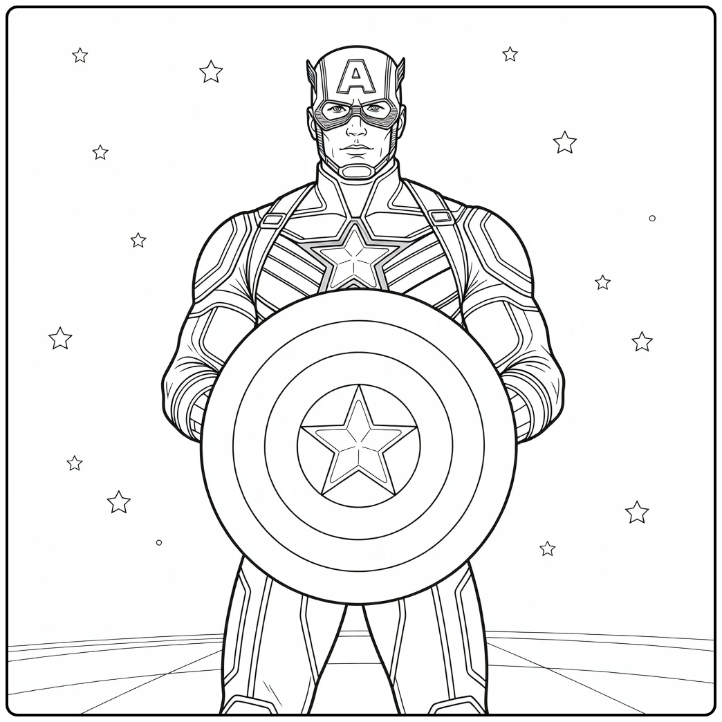 Heroic Captain America Stars coloring page