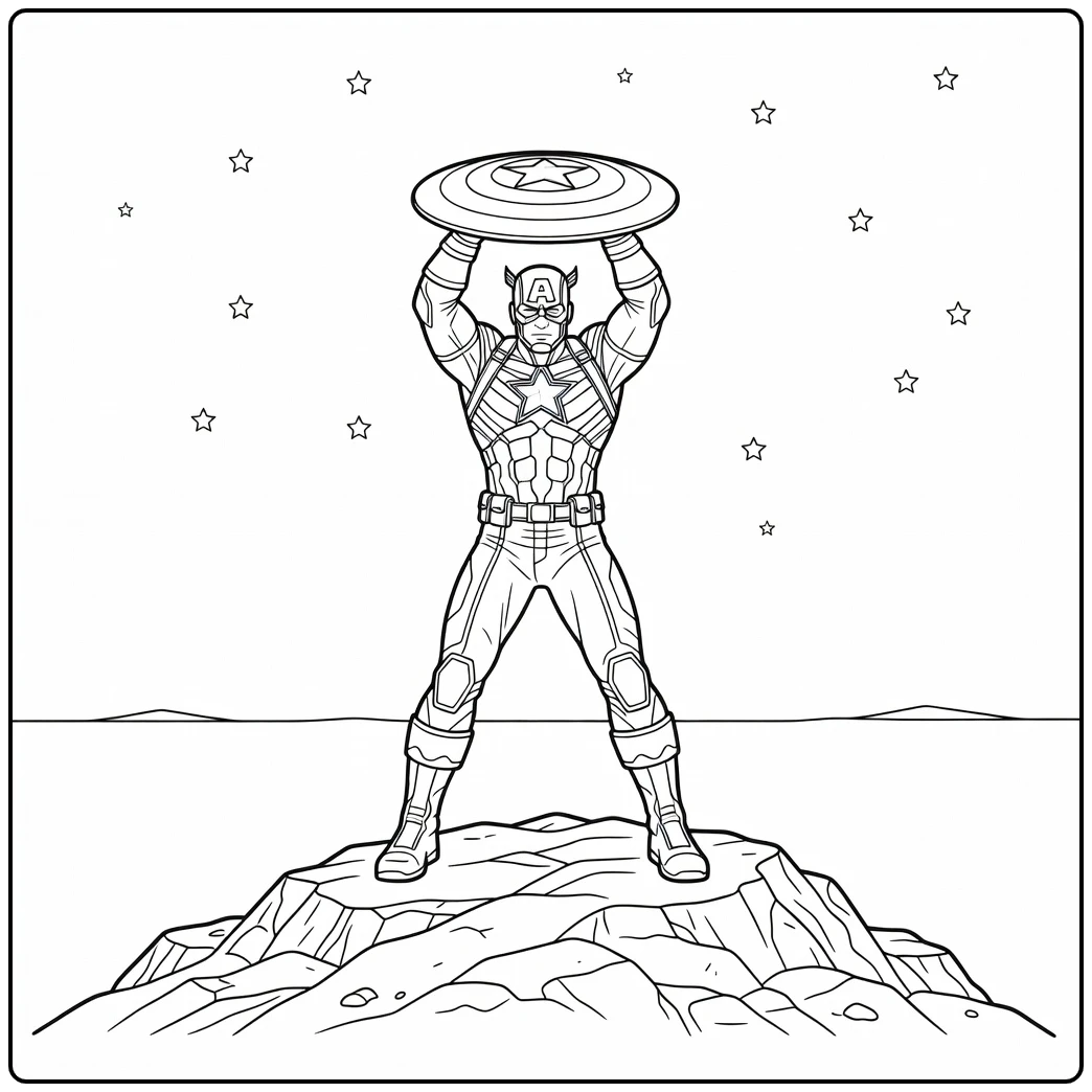 Heroic Captain America Under the Stars coloring page