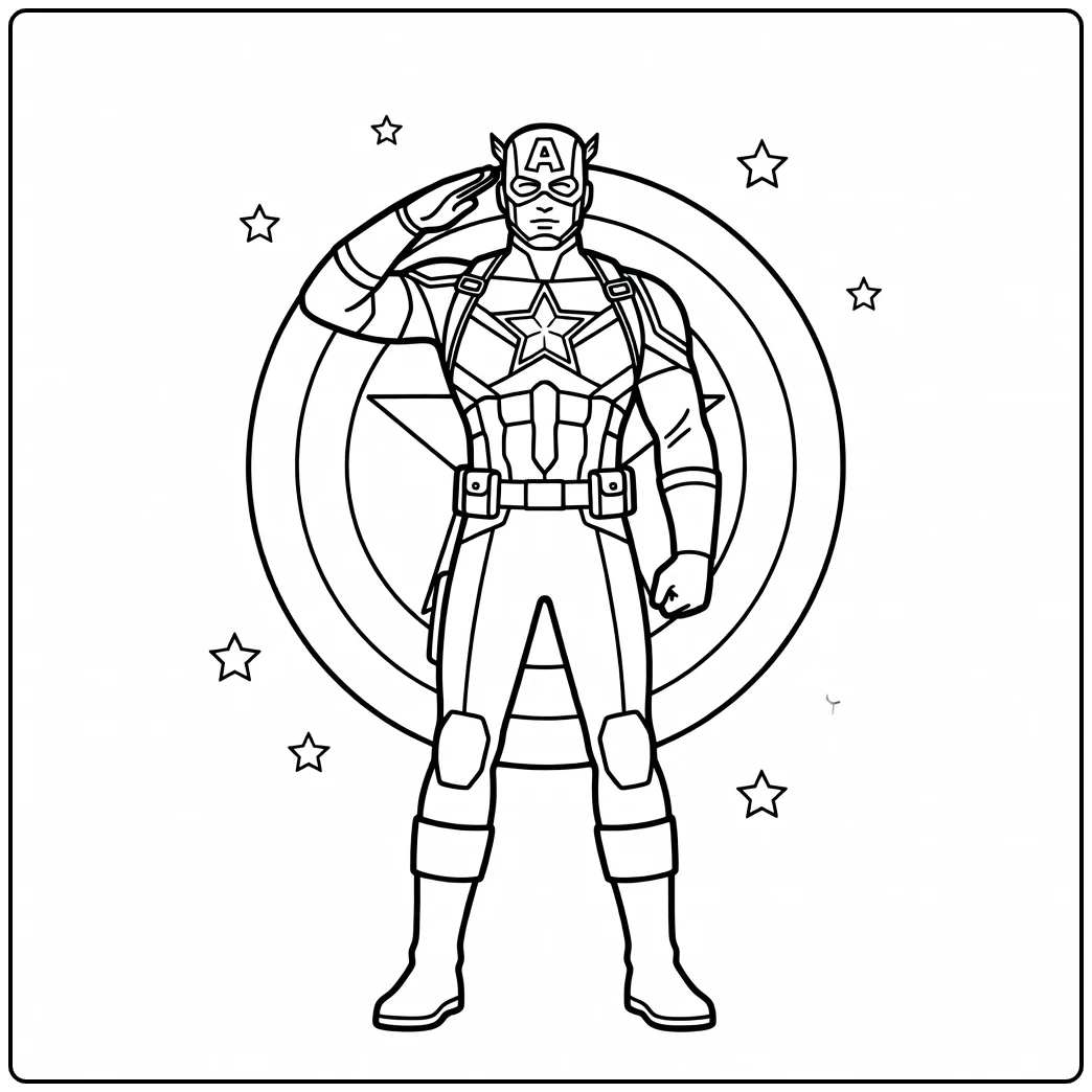 Heroic Captain America for Children coloring page