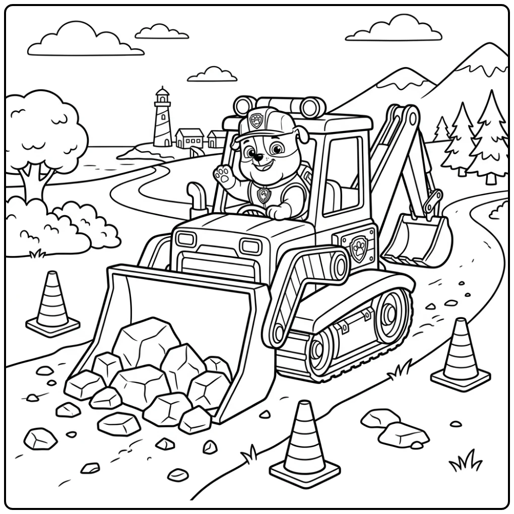 Heroic Paw Patrol Rubble at the Work in Adventure Bay coloring page