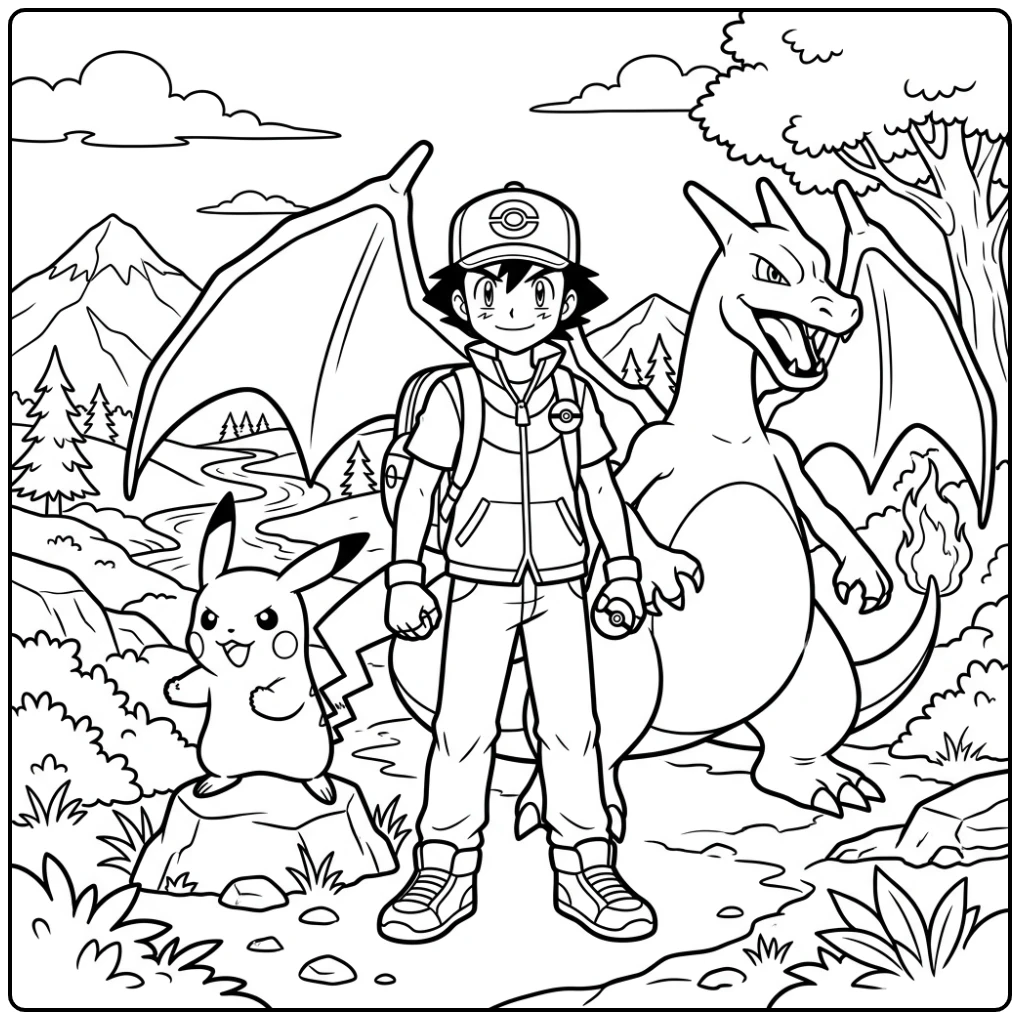 Heroic Pikachu for a Travel Adventure coloring page