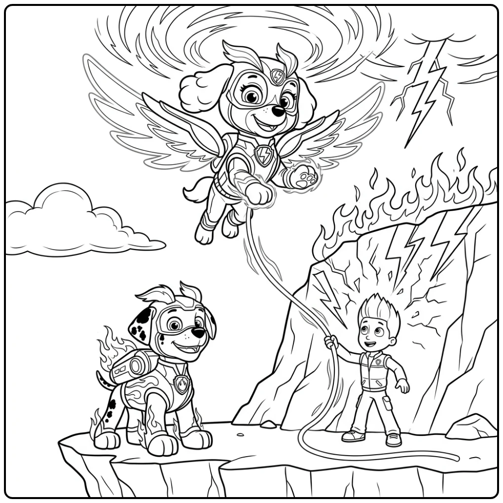 Heroic Rescue Paw Patrol Mega Pups Skye in Action coloring page