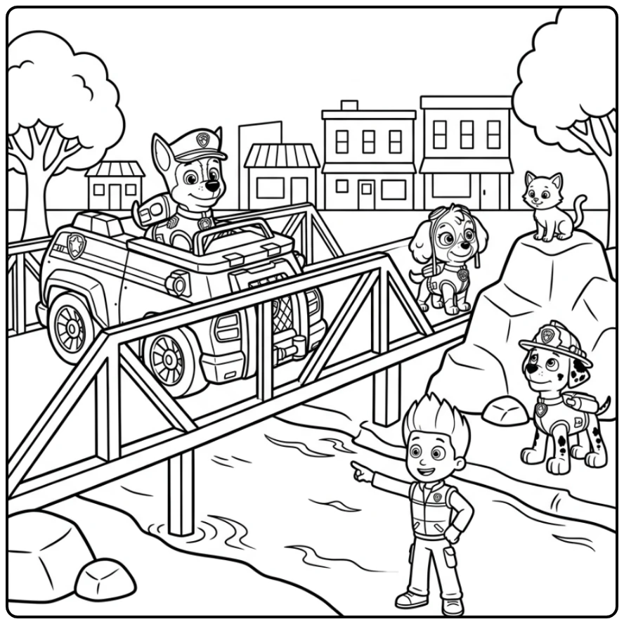 Heroic Rescue Paw Patrol Vehicle Chase and Friends coloring page