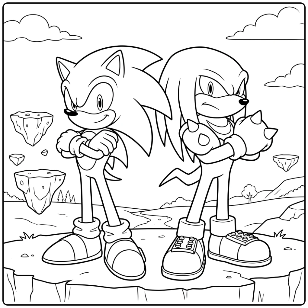 Heroic Sonic with Knuckles Behind Him coloring page