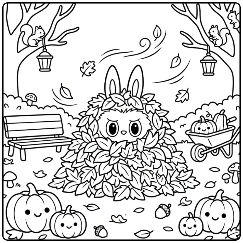 Autumn Labubu Secret with Pumpkins coloring page