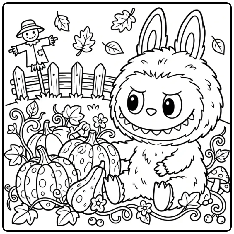 Cute Labubu in an Autumn Garden coloring page