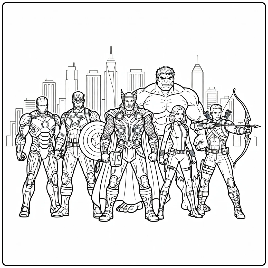 Heroic Avengers Team coloring page