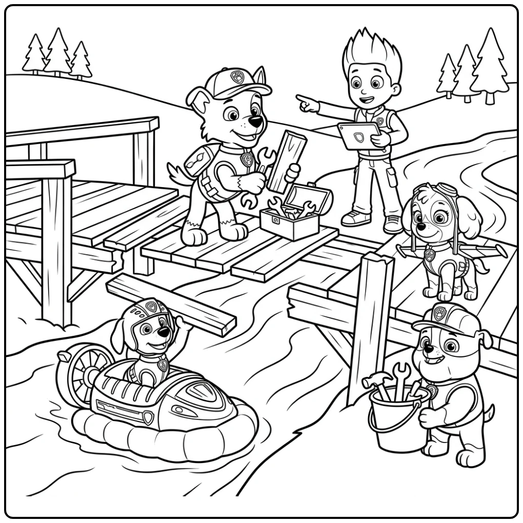 Heroic Rocky Paw Patrol Bridge Repair Adventure coloring page