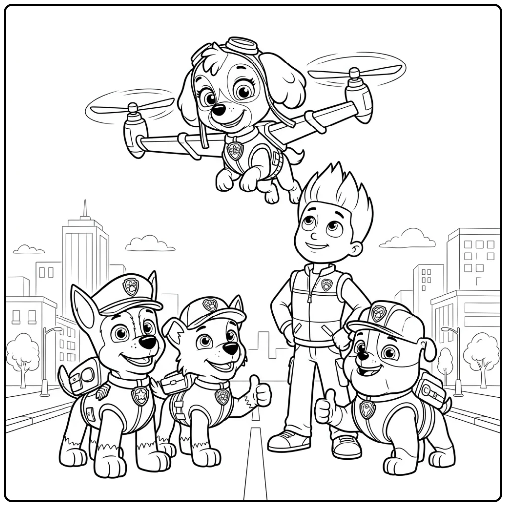 Heroic Skye Paw Patrol the Entire Team coloring page
