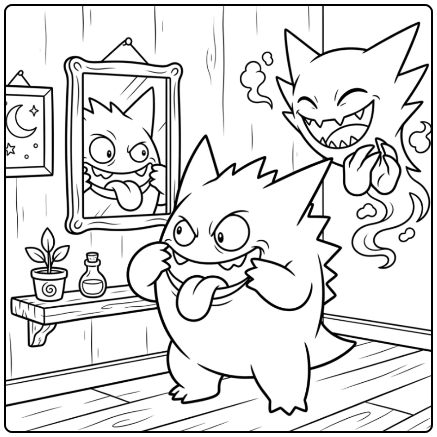 Hilarious Gengar and Smiling Haunter coloring page