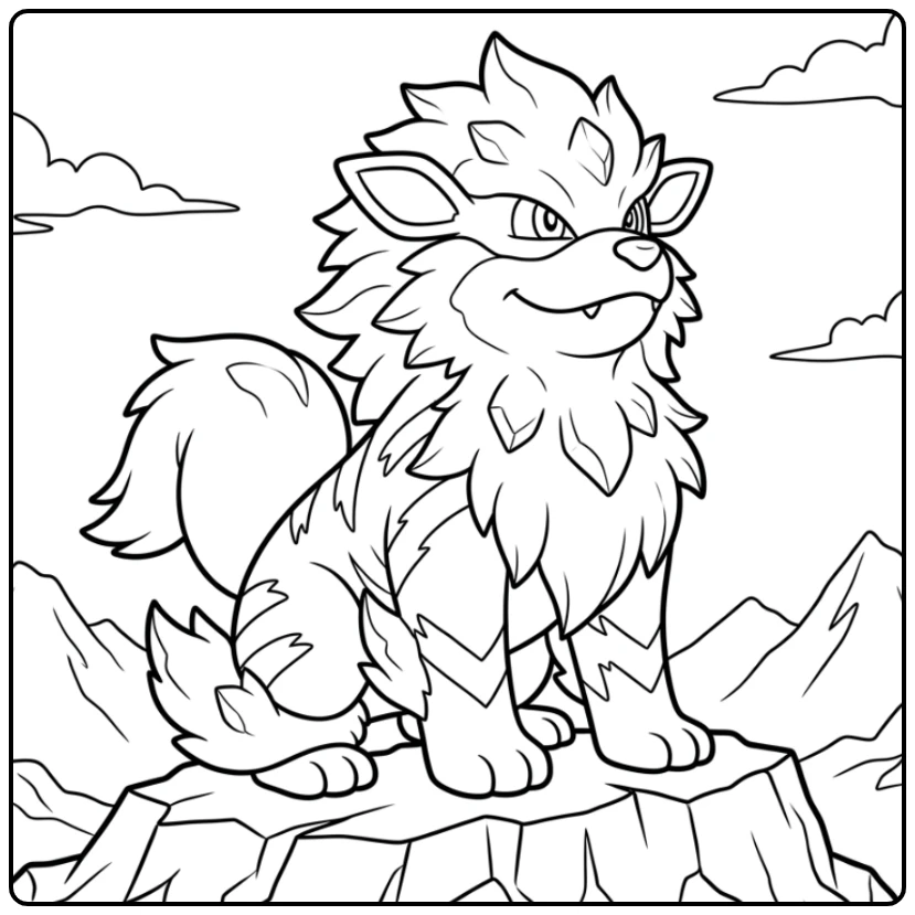 Hisuian Pokemon Proud Growlithe on a Hill coloring page