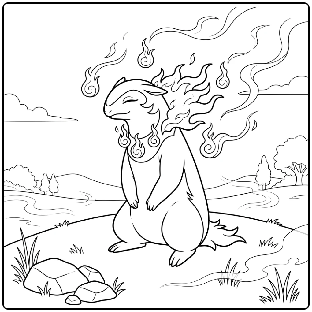Hisuian Typhlosion Pokemon Floating Flames coloring page