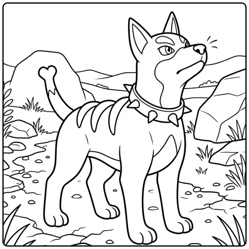 Houndour Pokemon Waakzaam on a Rocky Path Ready coloring page