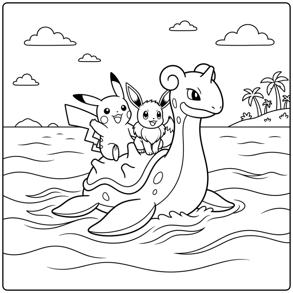 Iconic Pokemon Cute with Pikachu and Eevee coloring page