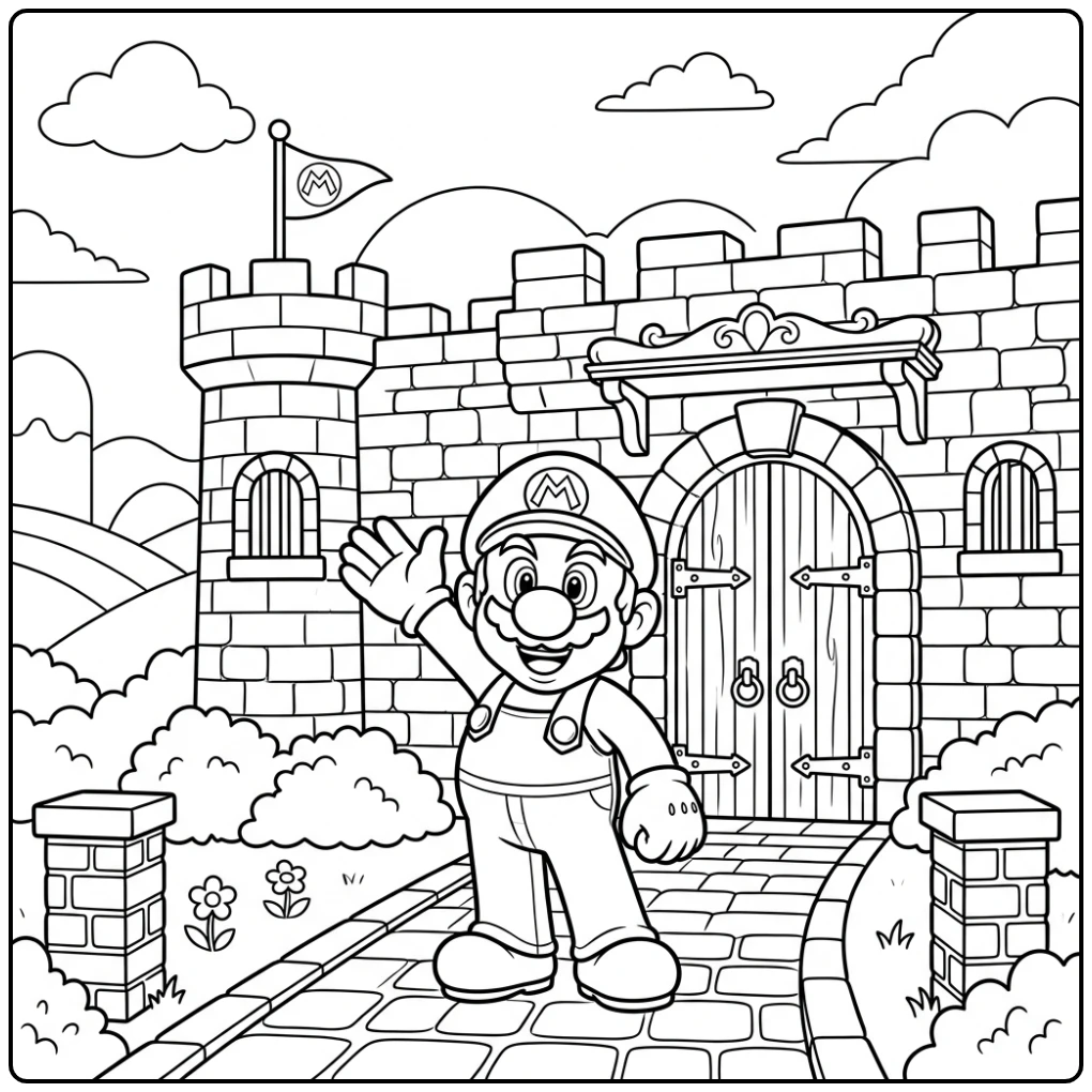 Iconic Mario for the Mysterious Castle coloring page