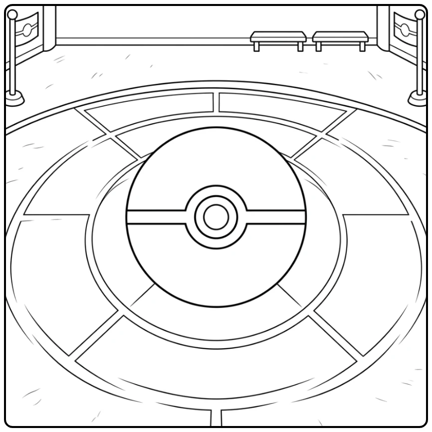 Iconic Poke Ball in the Center of the Arena coloring page