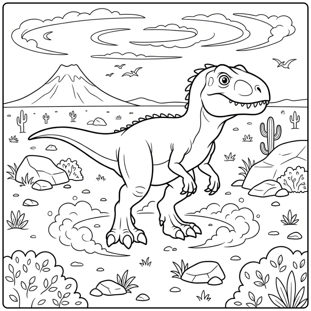 Indominus Rex with Flying Pterosaurs coloring page