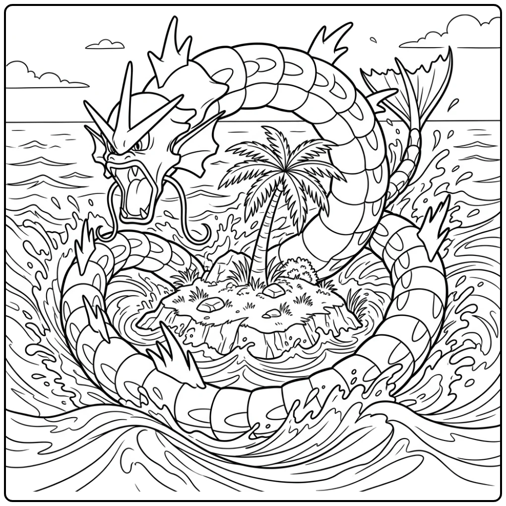 Impressive Gyarados Circling Island coloring page