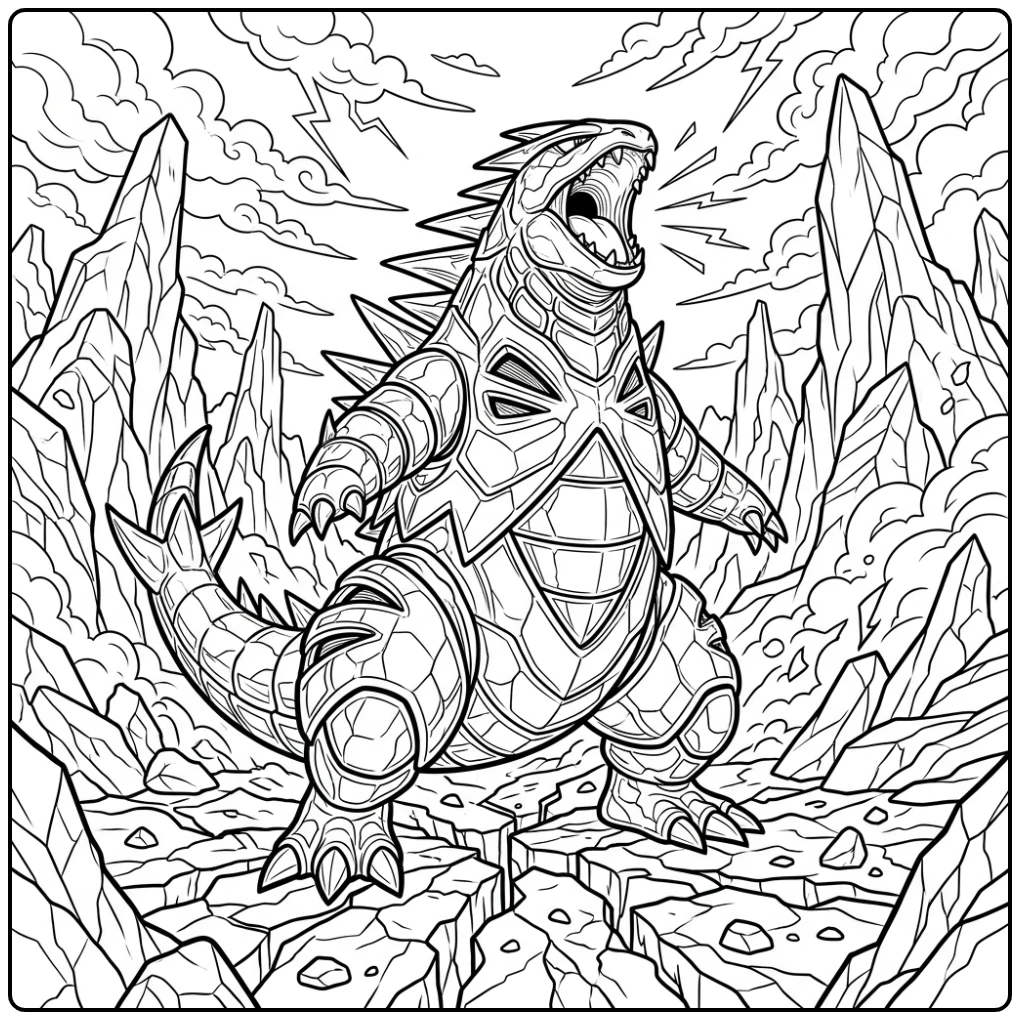 Intense Tyranitar Pokemon Detailed Rocks and Force coloring page