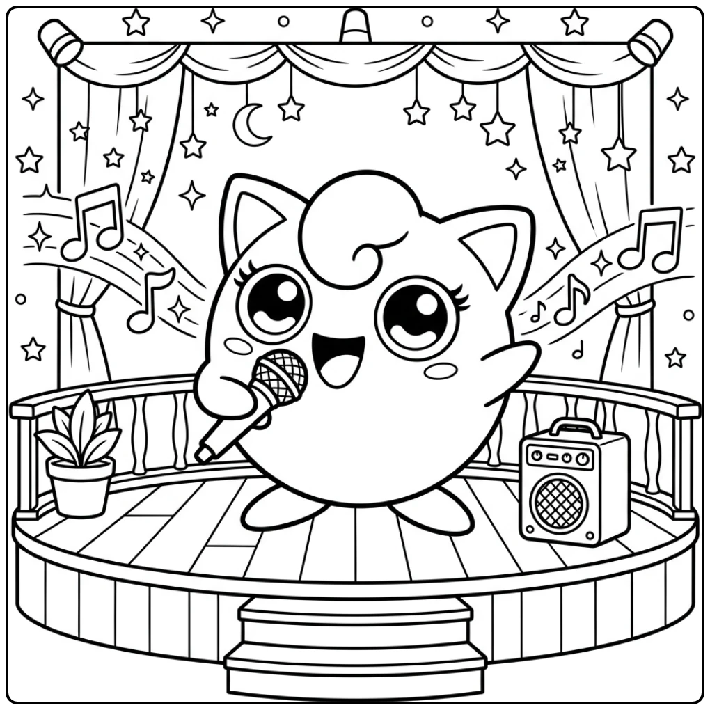 Concert with Jigglypuff and Musical Notes coloring page