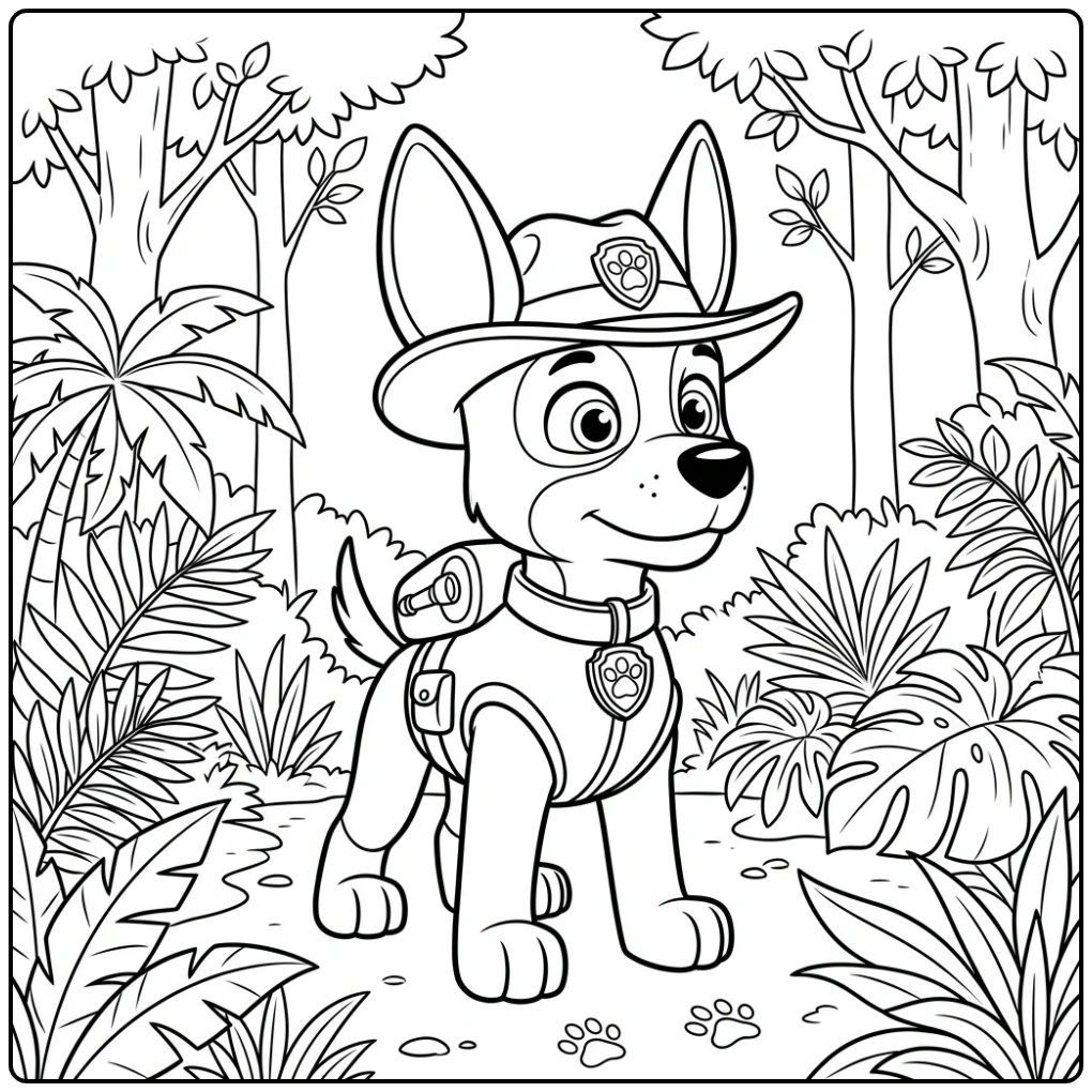 Jungle Adventure Paw Patrol Tracker Ready for Action coloring page