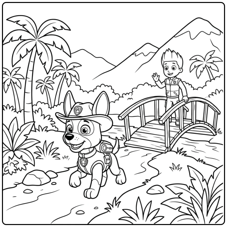 Jungle Discovery Paw Patrol Tracker and Ryder coloring page