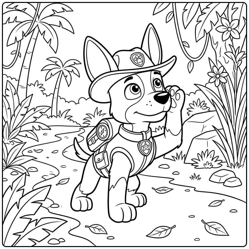 Jungle Adventure Paw Patrol Tracker on the Trail coloring page