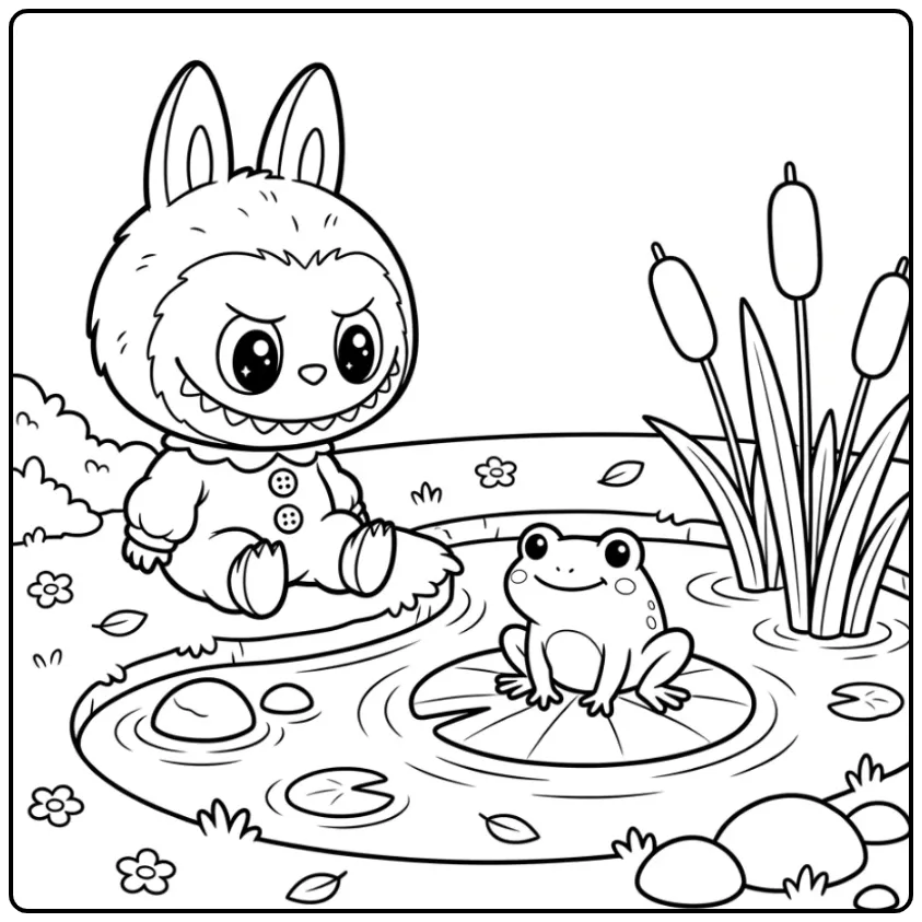 Kawaii Labubu Friends by the Water coloring page