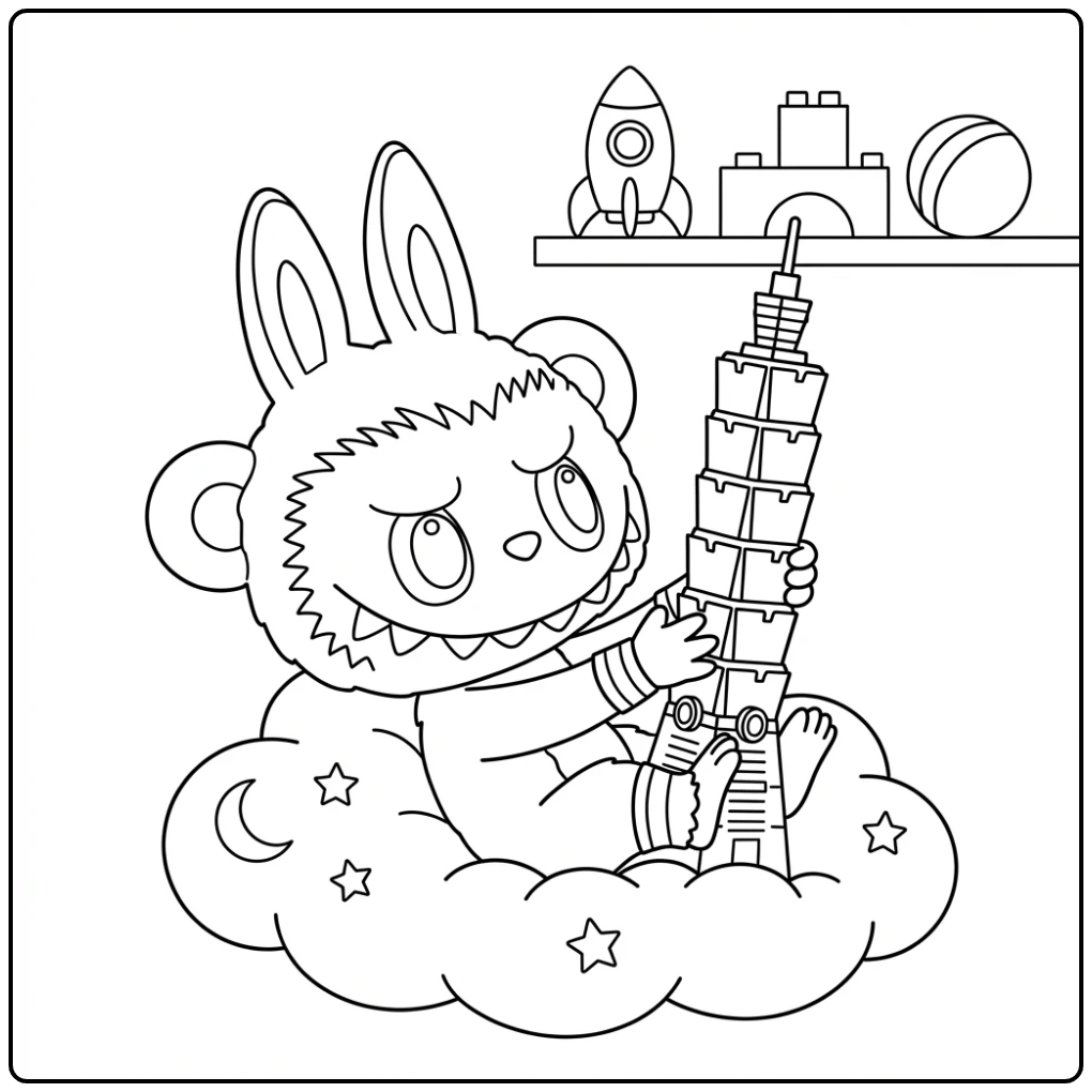 King Monster Building the Tallest Tower coloring page
