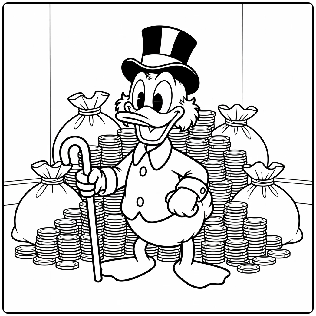 Uncle Scrooge McDuck in His Vault coloring page