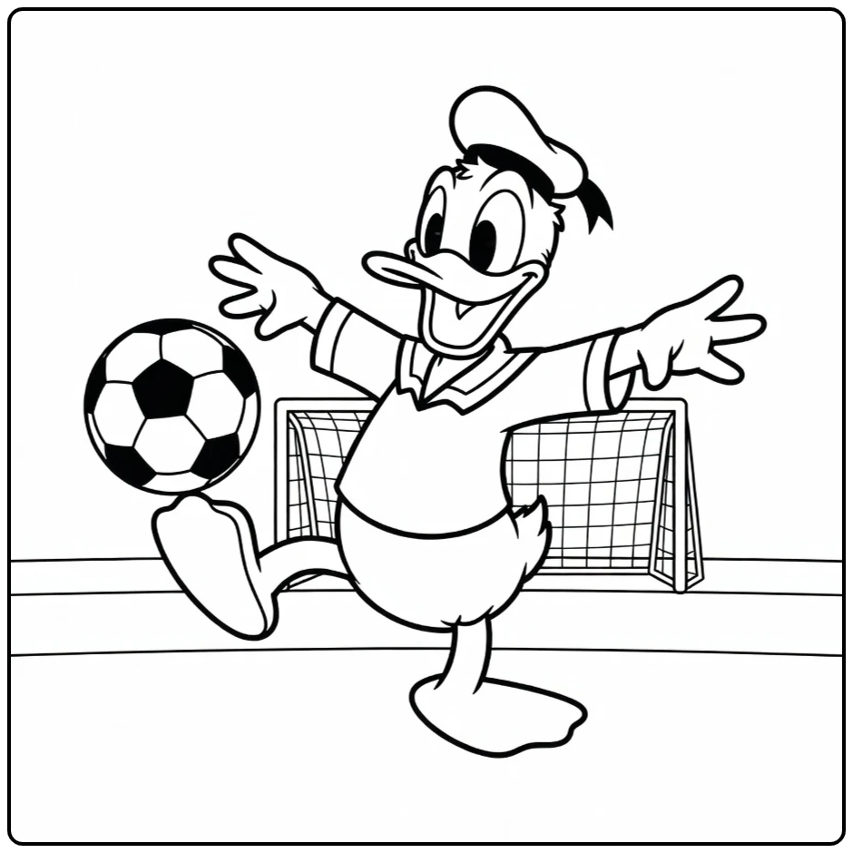 Donald Duck Scoring a Soccer Goal coloring page