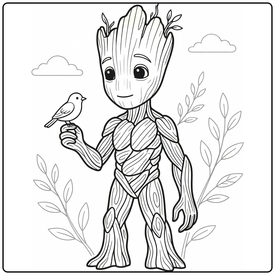 Groot Bird Holding Gentle and Curious coloring page