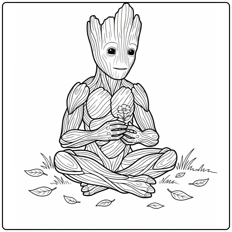Groot Carefully Small Flower Holding on Ground coloring page
