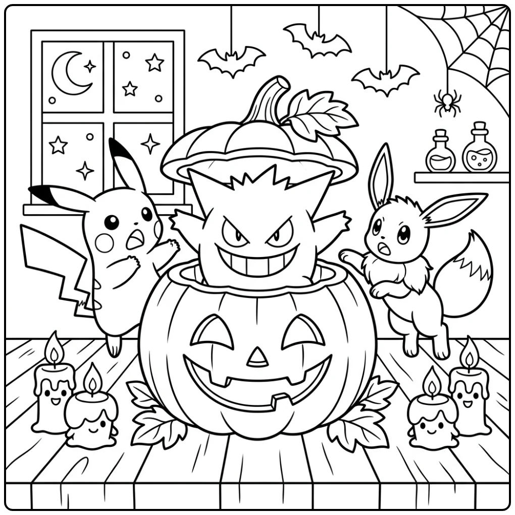 Halloween Pokemon Gengar's Pumpkin Surprise coloring page