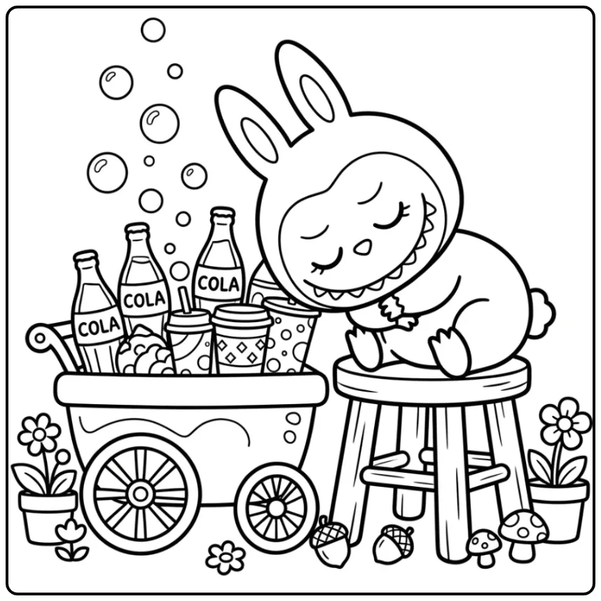 Labubu Cola Break at the Soda Stand coloring page