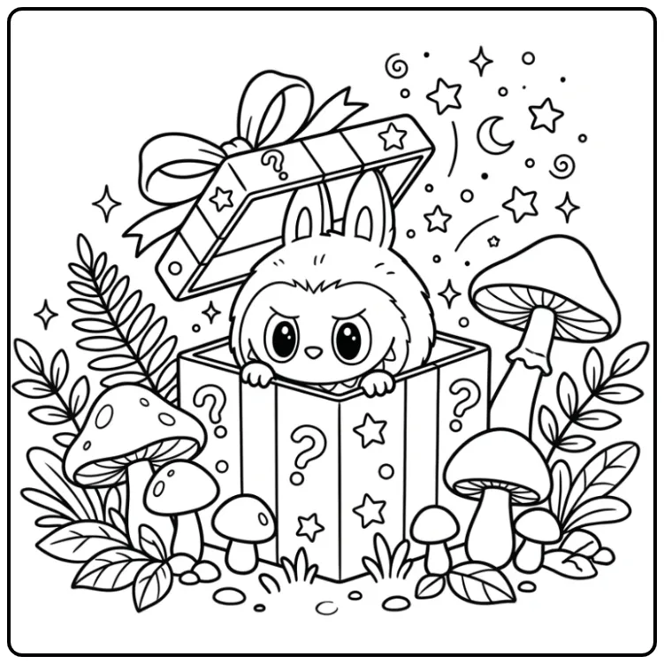 Labubu Secret with a Surprise in the Forest coloring page