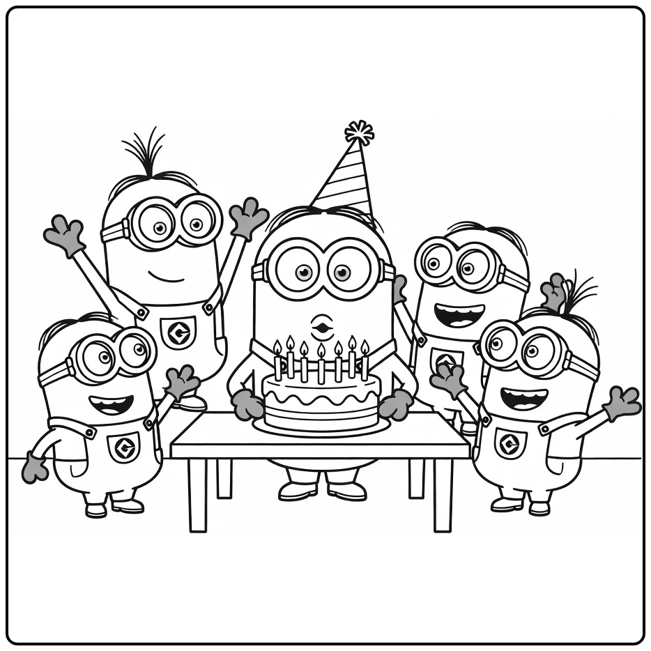 Minions Birthday with Kevin Stuart and Bob coloring page