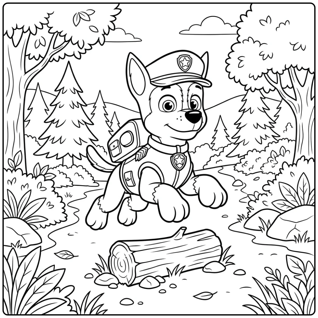 Paw Patrol Chase Action in the Adventure Forest coloring page