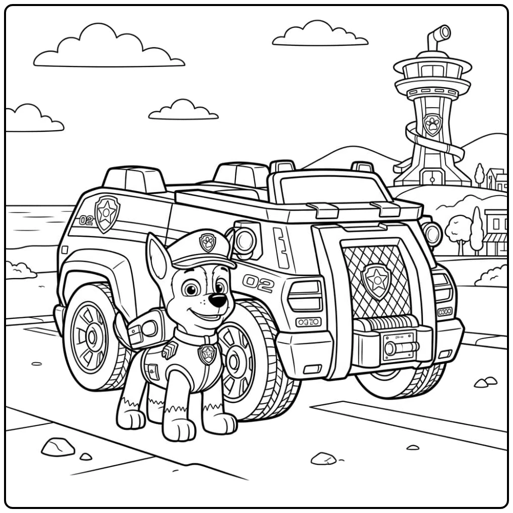 Paw Patrol Chase Car's Exciting Day coloring page