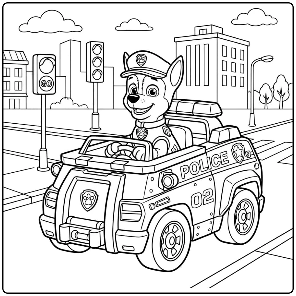 Paw Patrol Chase Car Adventurous Urban Adventure coloring page