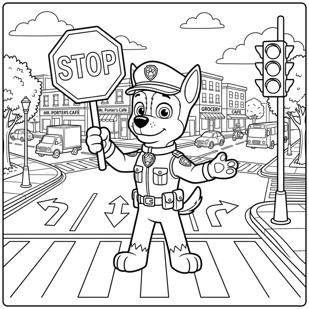 Paw Patrol Chase the Police Dog Leading Traffic coloring page