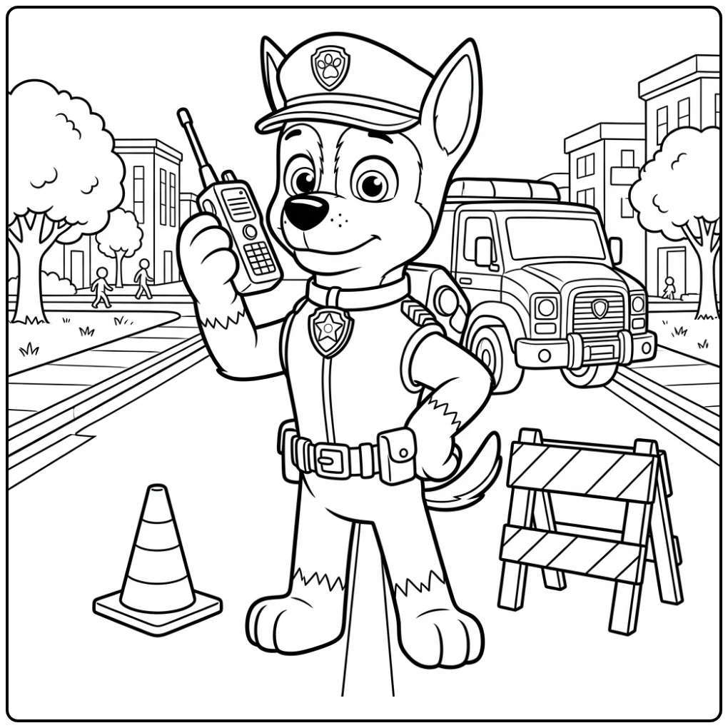 Paw Patrol Chase on Mission with Walkie-talkie coloring page
