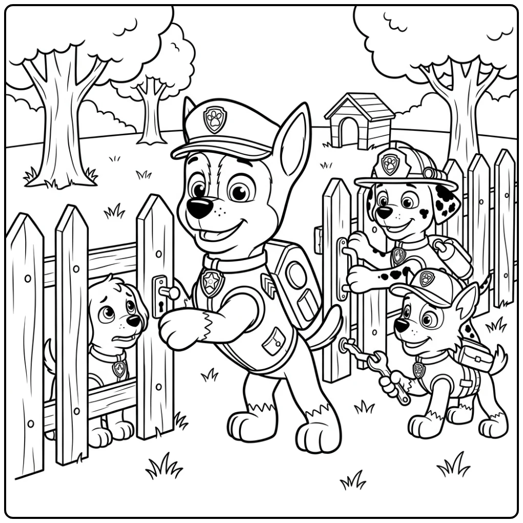 Paw Patrol Chase Heroic Rescue with Team coloring page