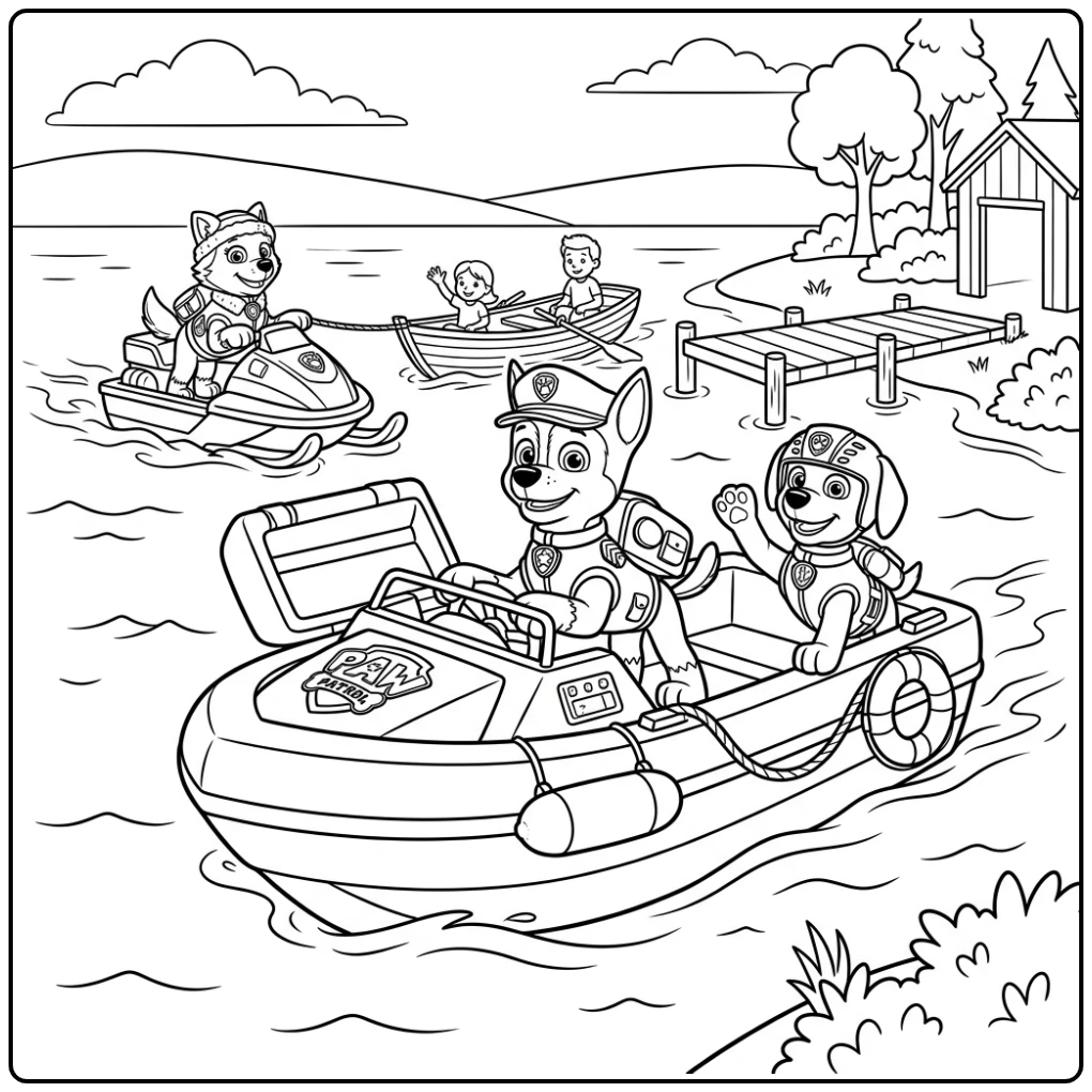 Paw Patrol Chase Heroic Water Rescue with Friends coloring page