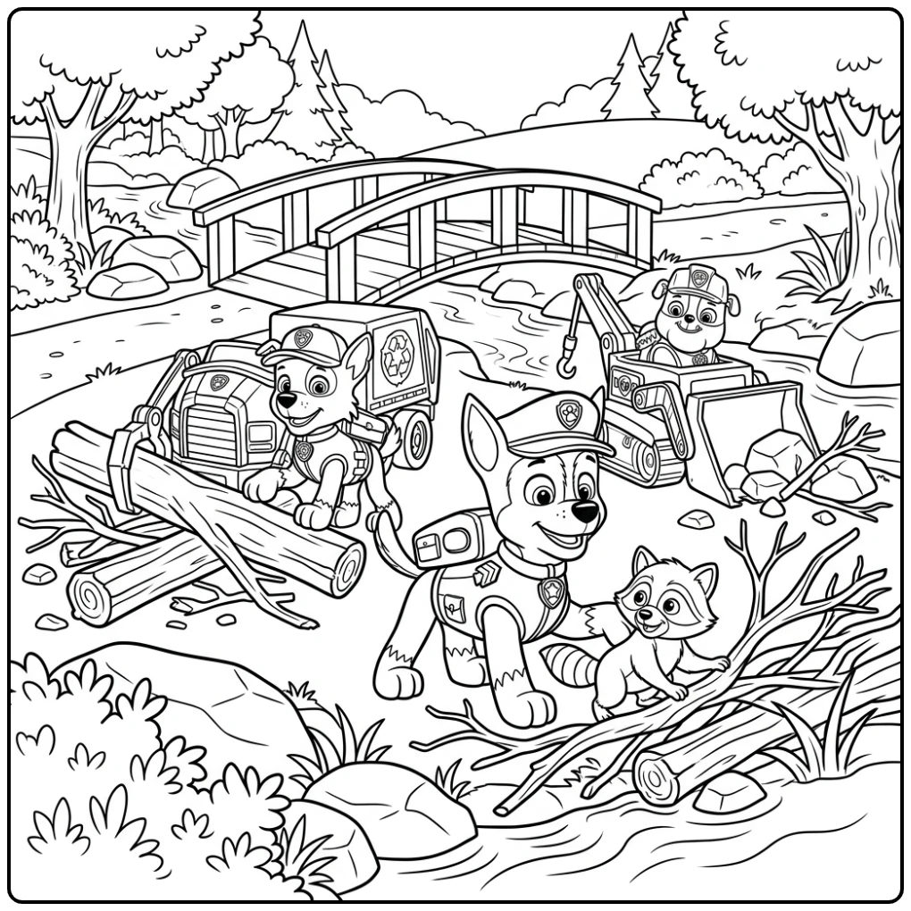 Paw Patrol Chase Heroic Rescue Action of a Raccoon coloring page