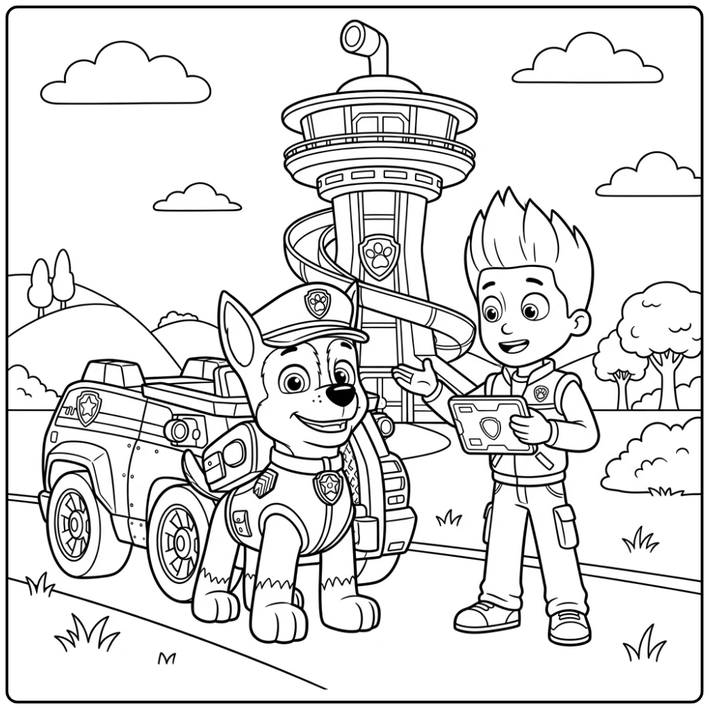 Paw Patrol Chase Mission Briefing with Ryder coloring page