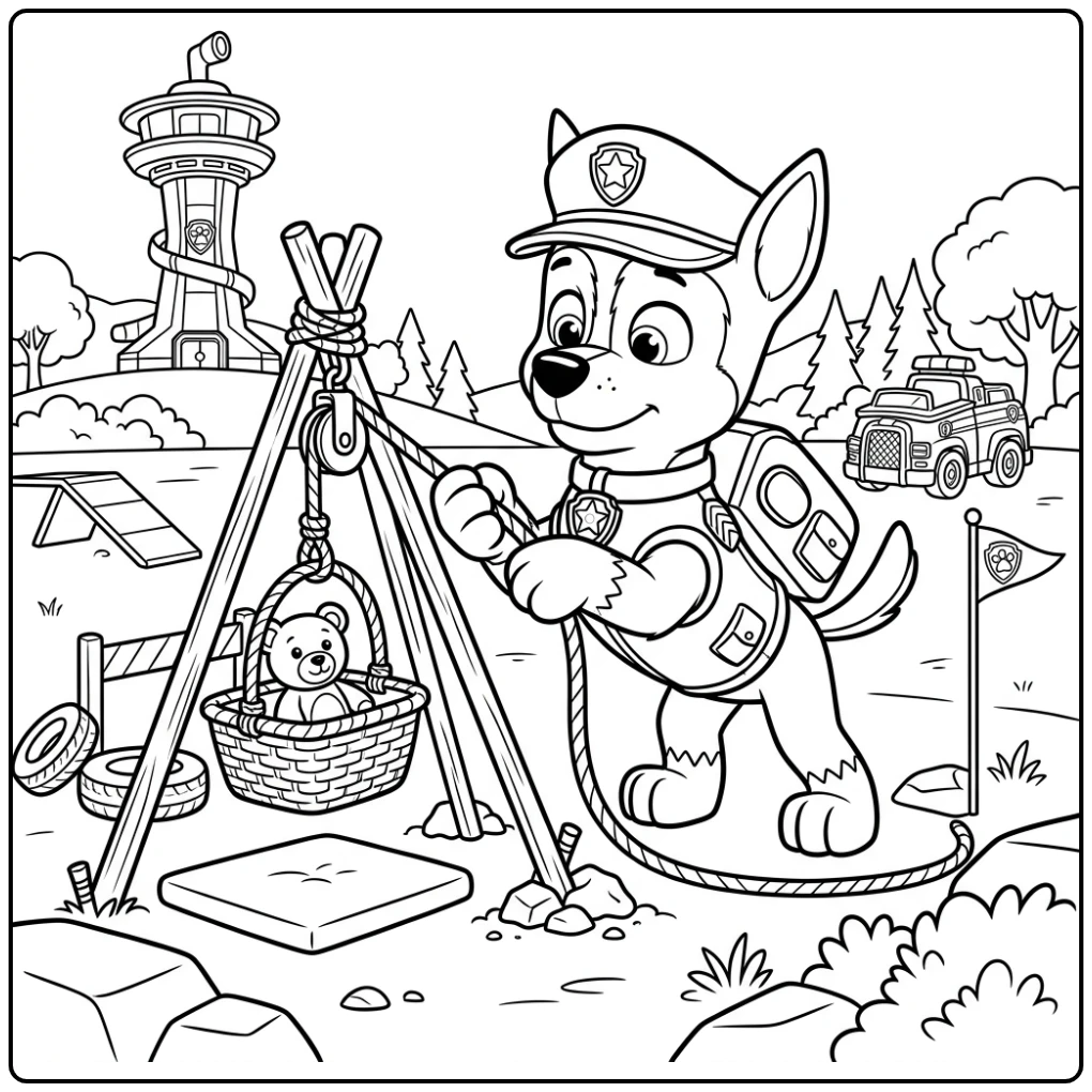 Paw Patrol Practice Chase Rescuing Basket with Rope coloring page