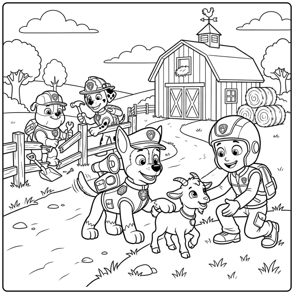 Paw Patrol Chase Rescue on the Farm with Friends coloring page