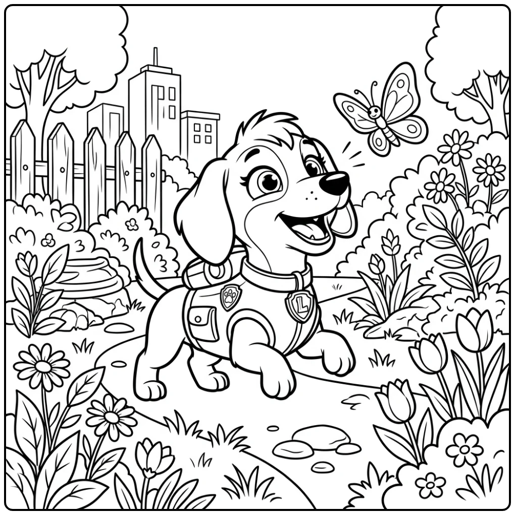 Paw Patrol Liberty Playful Meeting with Butterfly coloring page