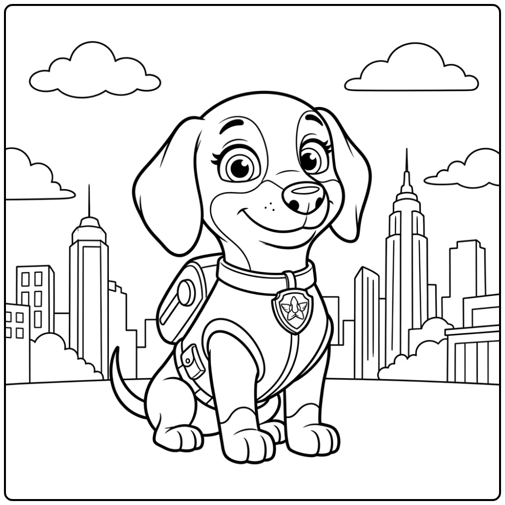 Paw Patrol Liberty Proudly Sitting Badge in Scene coloring page